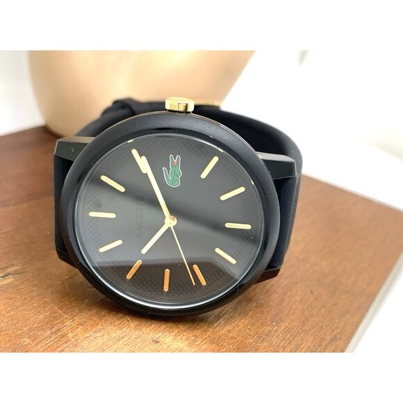 Lacoste Men's Watch 2011233 Quartz Gold Black Dial Textured Rubber Band 42mm - Picture 7 of 13